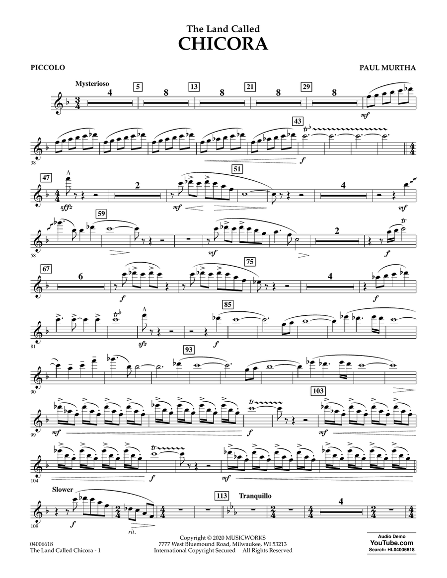 The Land Called Chicora - Piccolo Concert Band scores gallery preview page 1
