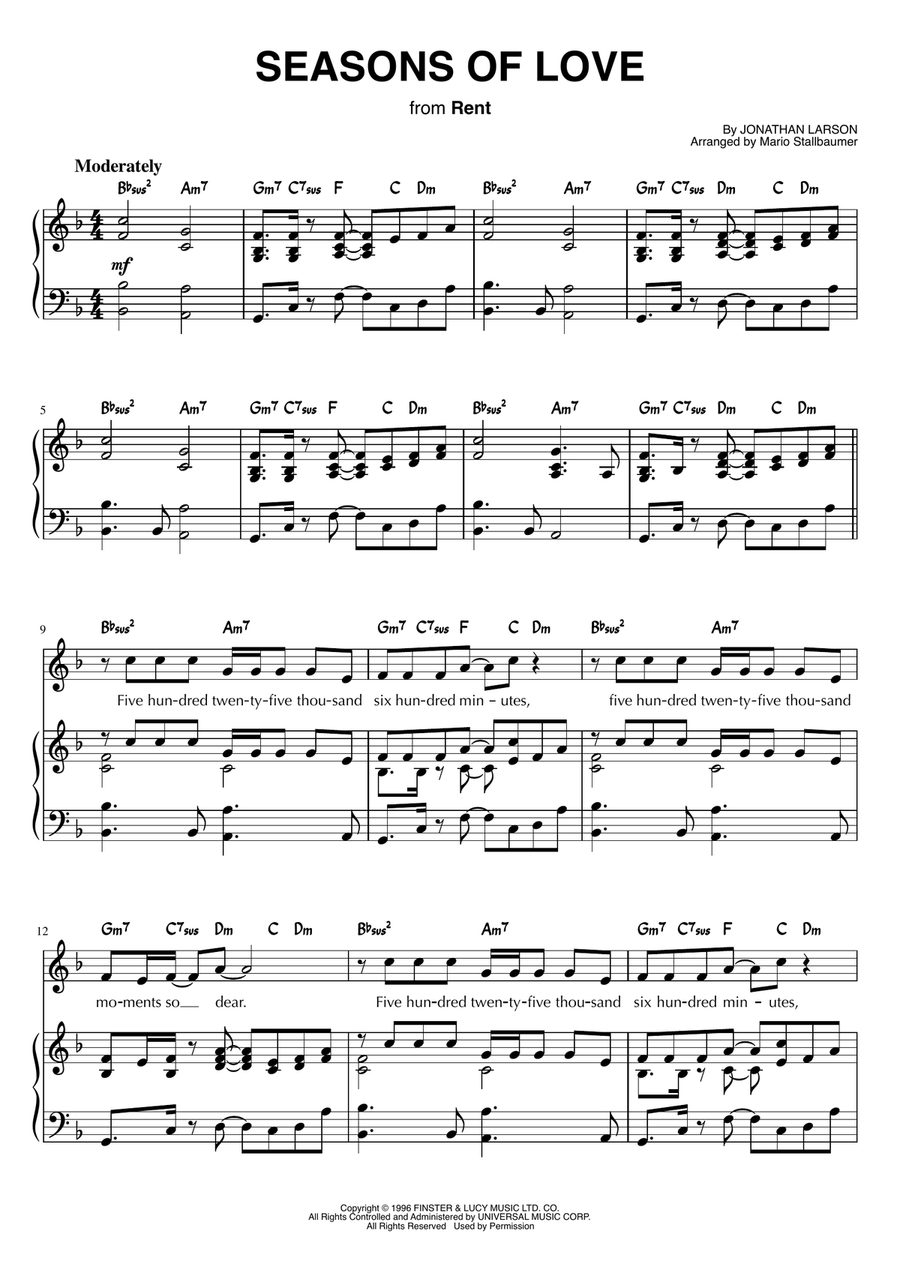Seasons Of Love Piano, Vocal, Guitar scores gallery preview page 1