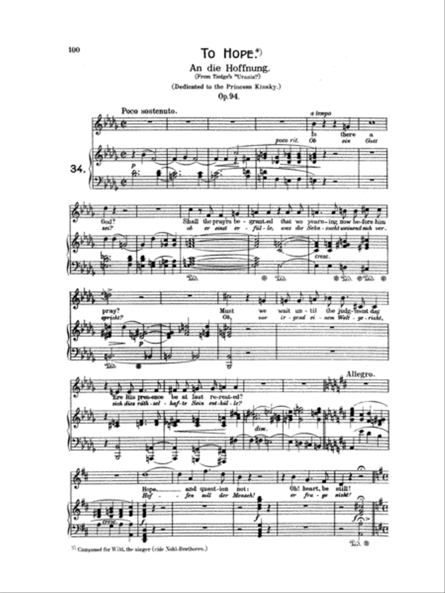 Beethoven: Songs (Complete)-- 66 songs, mostly for Medium Voice (German/English) Medium Voice scores gallery preview page 1