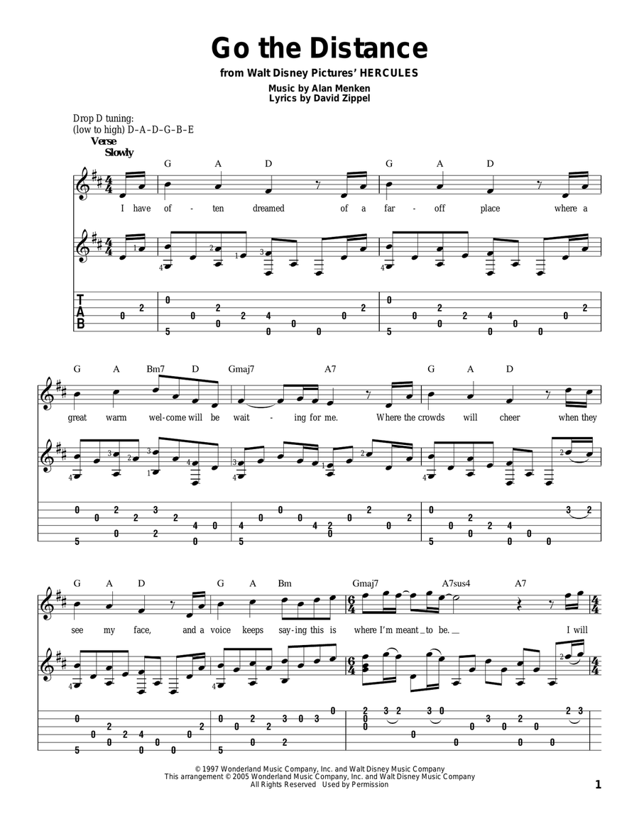 Go The Distance (from Hercules) Acoustic Guitar scores gallery preview page 1