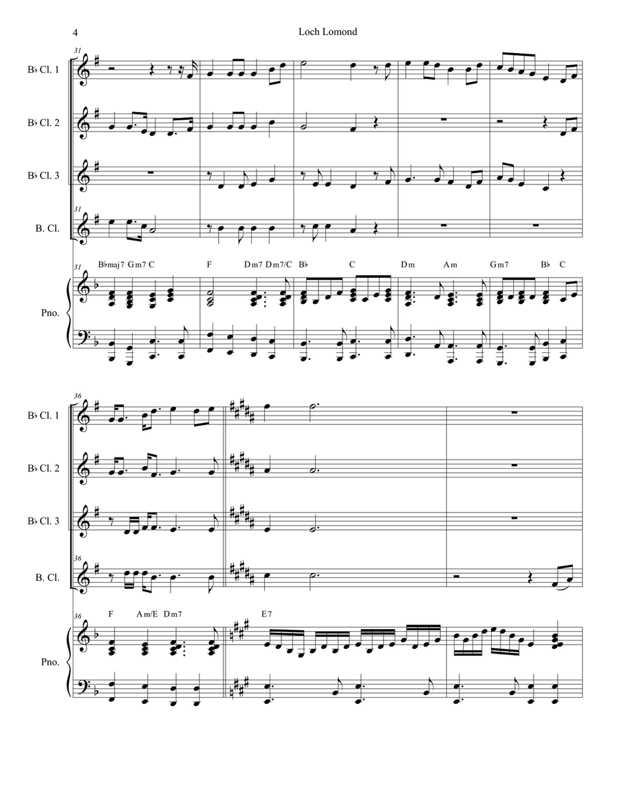 Loch Lomond (Clarinet Choir and Piano) Clarinet Choir scores gallery preview page 4