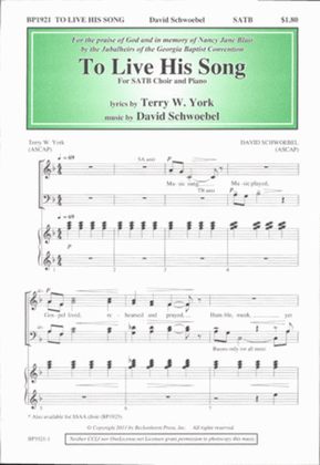 Book cover for To Live His Song (SATB)