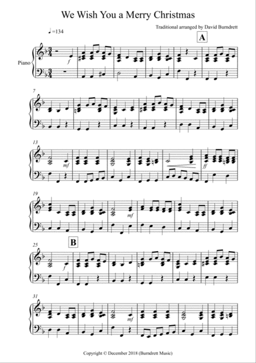 We Wish You a Merry Christmas for Piano Solo We Wish You a Merry Christmas for Piano Solo Easy Piano scores gallery preview page 1