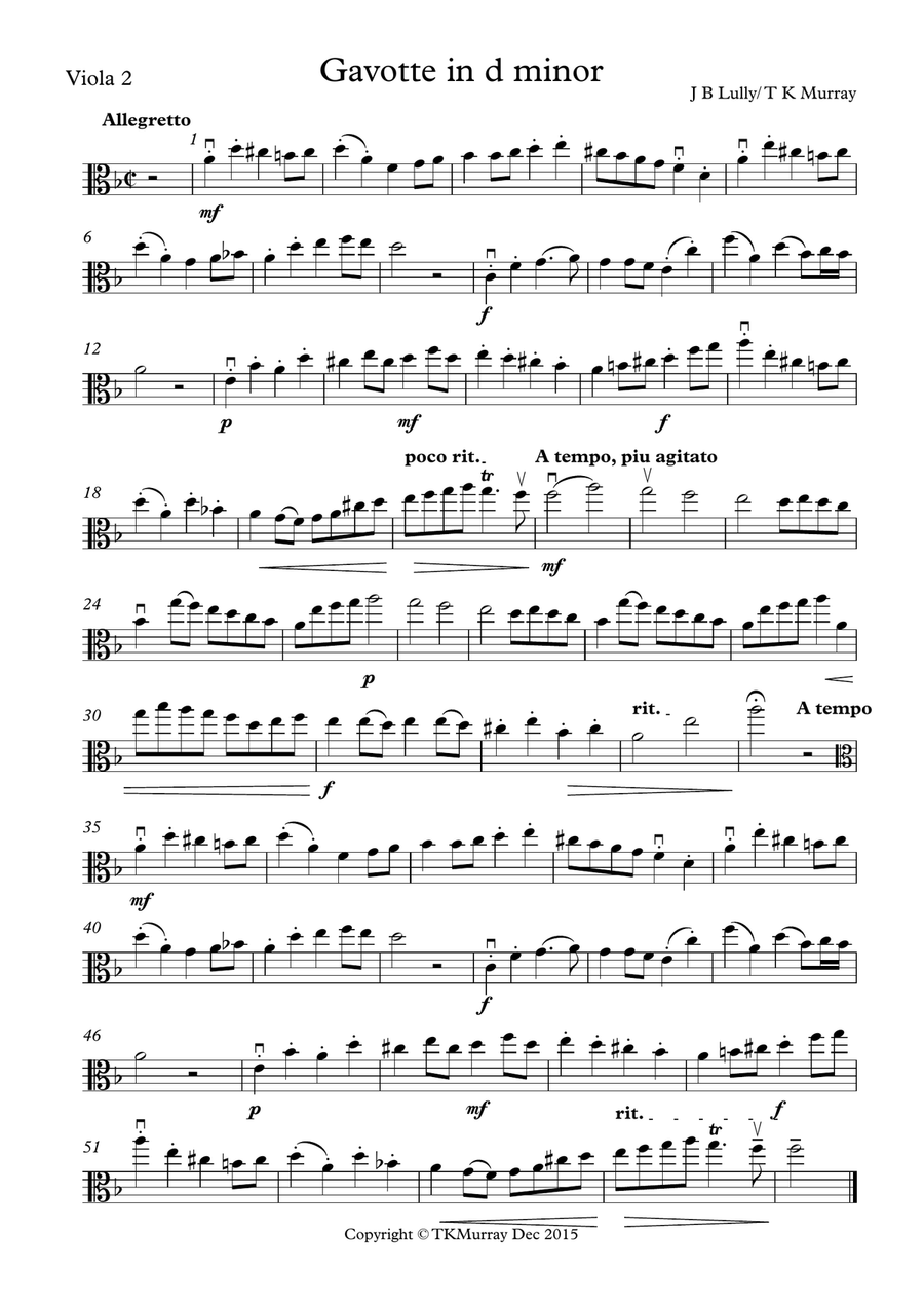 Lully - Gavotte - 2nd. Viola Part - Suzuki Bk.2 Viola Solo scores gallery preview page 1
