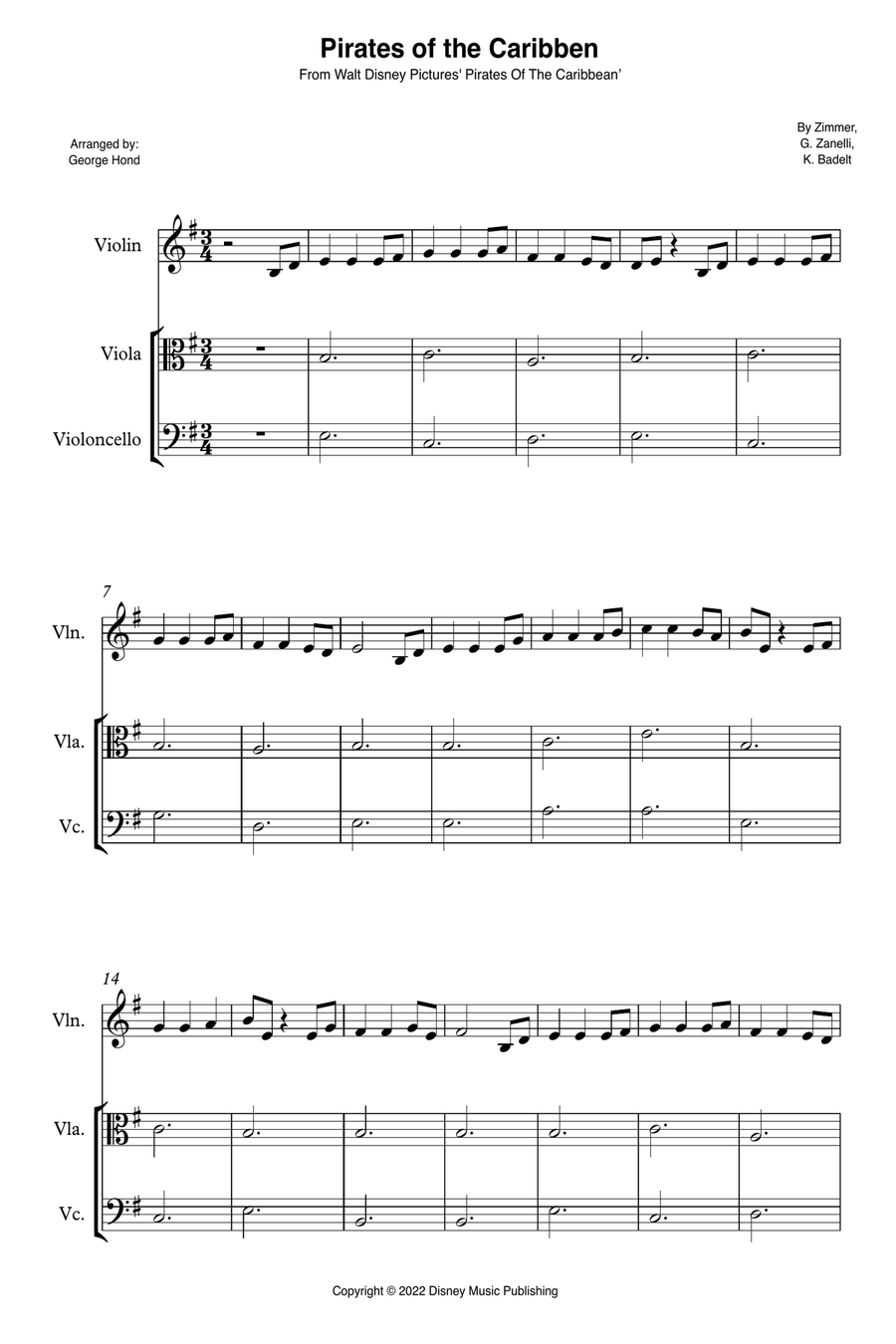 Pirates Of The Caribbean Pirates Of The Caribbean String Trio scores gallery preview page 1