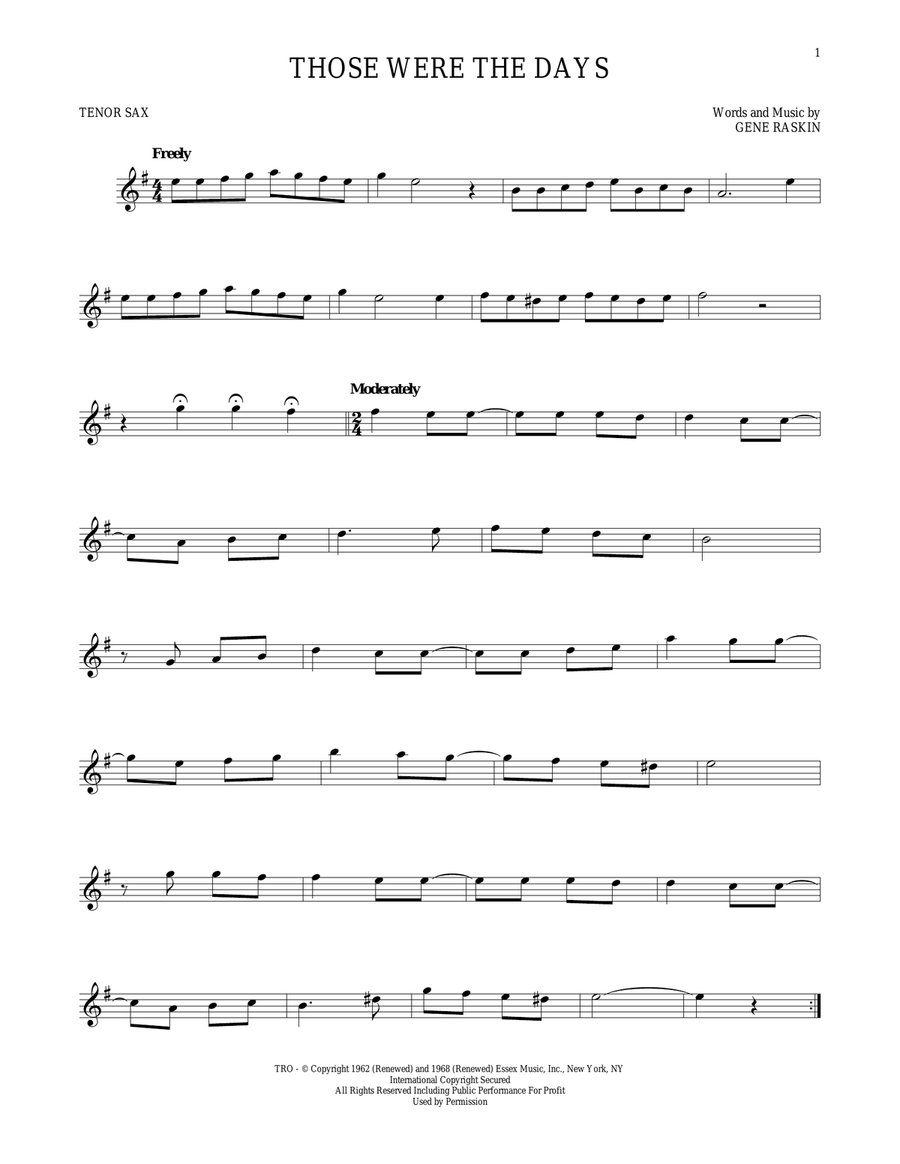 Those Were The Days Tenor Saxophone scores gallery preview page 1
