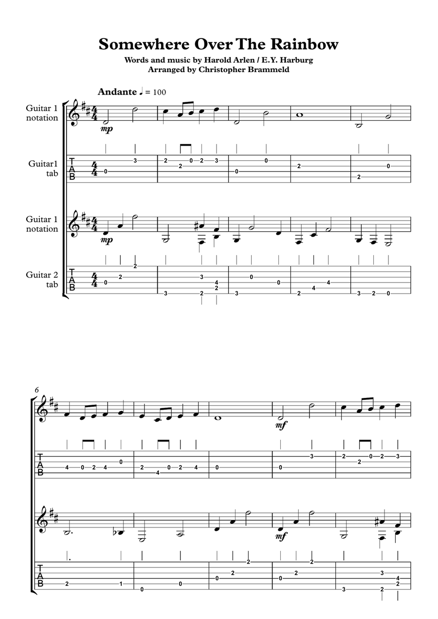 Somewhere over the rainbow sales classical guitar