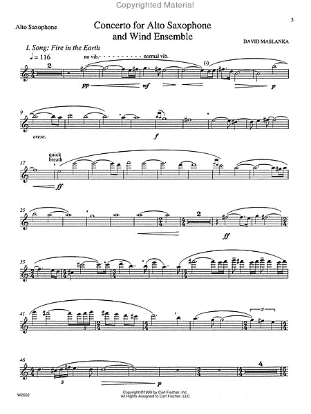 Concerto for Alto Saxophone and Wind Ensemble by David Maslanka Alto Saxophone - Sheet Music