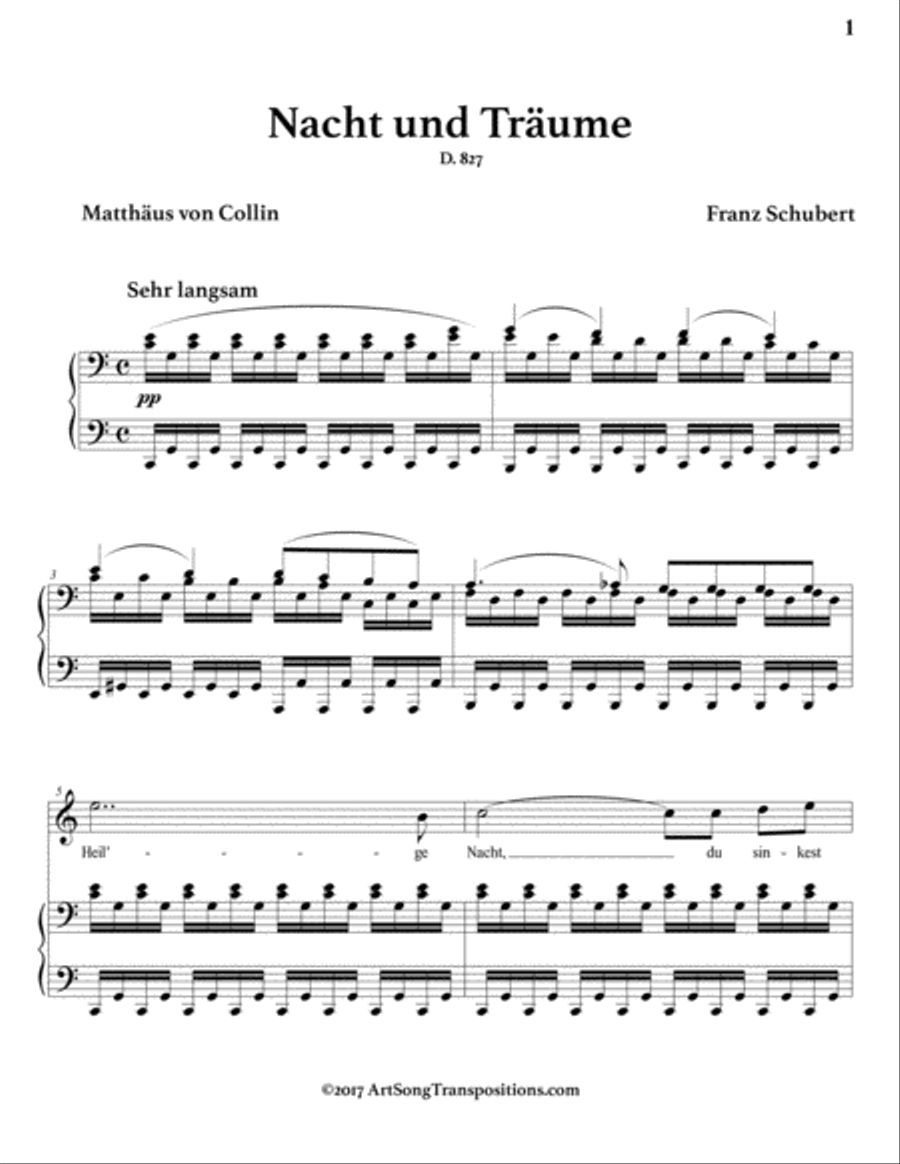 SCHUBERT: Nacht und Träume, D. 827 (transposed to C major) Voice scores gallery preview page 2