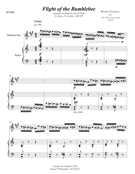 Korsakov: Flight of the Bumblebee for Baritone Sax & Piano image number null