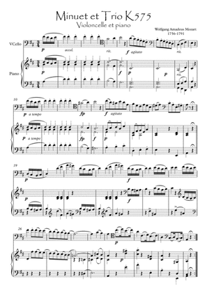 Minuet K575 Mozart Cello Piano duet