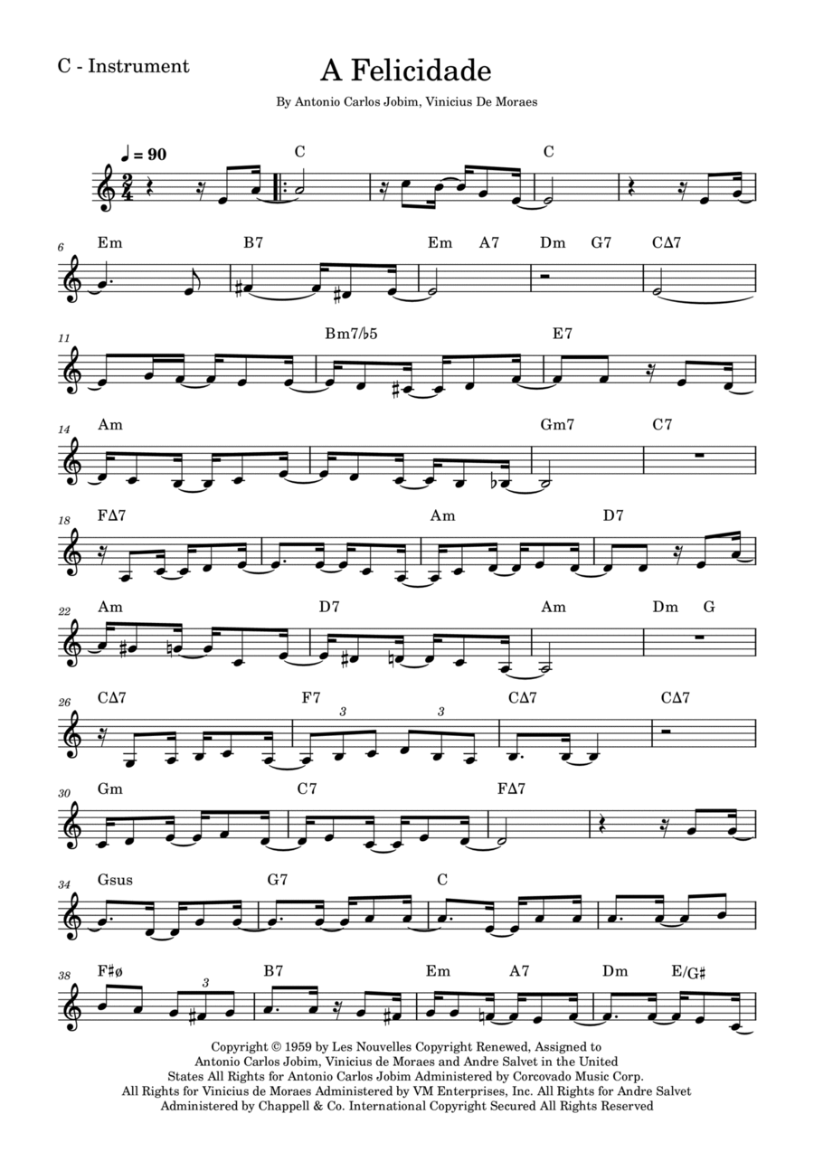 A Felicidade Piano, Vocal scores gallery preview page 1