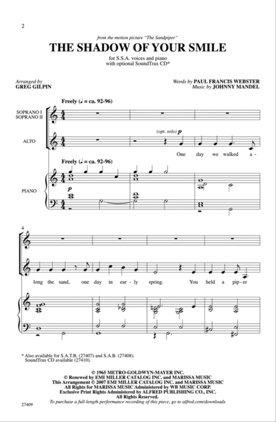 The Shadow of Your Smile Women's Choir scores gallery preview page 2