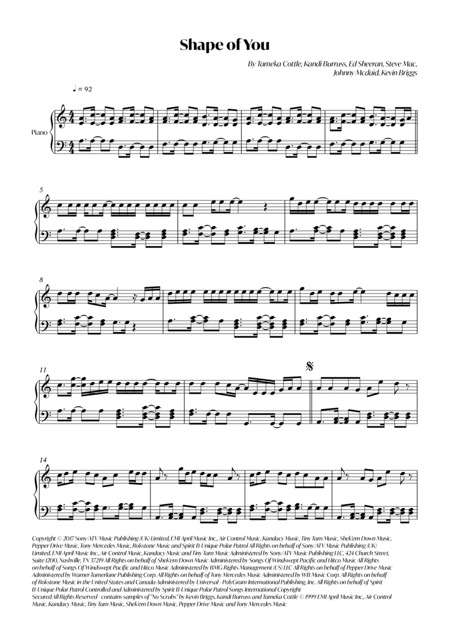 Shape Of You Piano Solo scores gallery preview page 1
