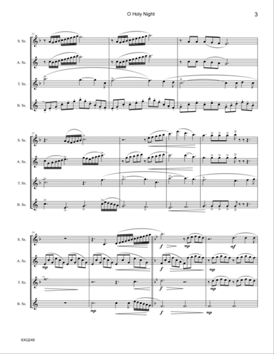 O HOLY NIGHT - unaccompanied SAXOPHONE QUARTET (SATB or AATB) Saxophone Quartet scores gallery preview page 3