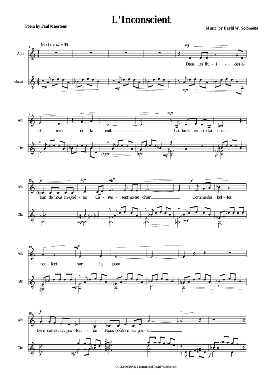 L'Inconscient (Dans les fluides abîmes de la nuit) for alto and guitar Vocal Duet scores gallery preview page 1