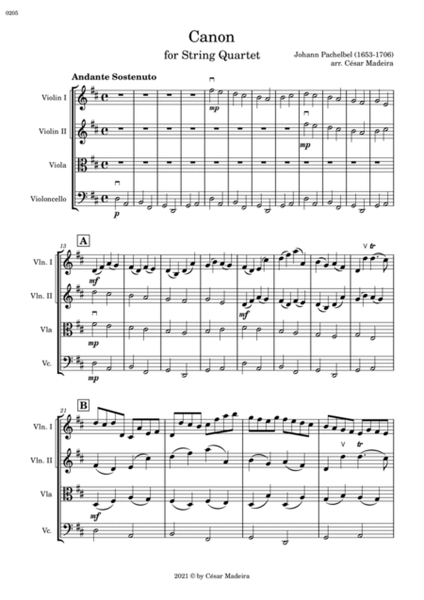 Pachelbel's Canon in D - String Quartet (Full Score) - Score Only image number null