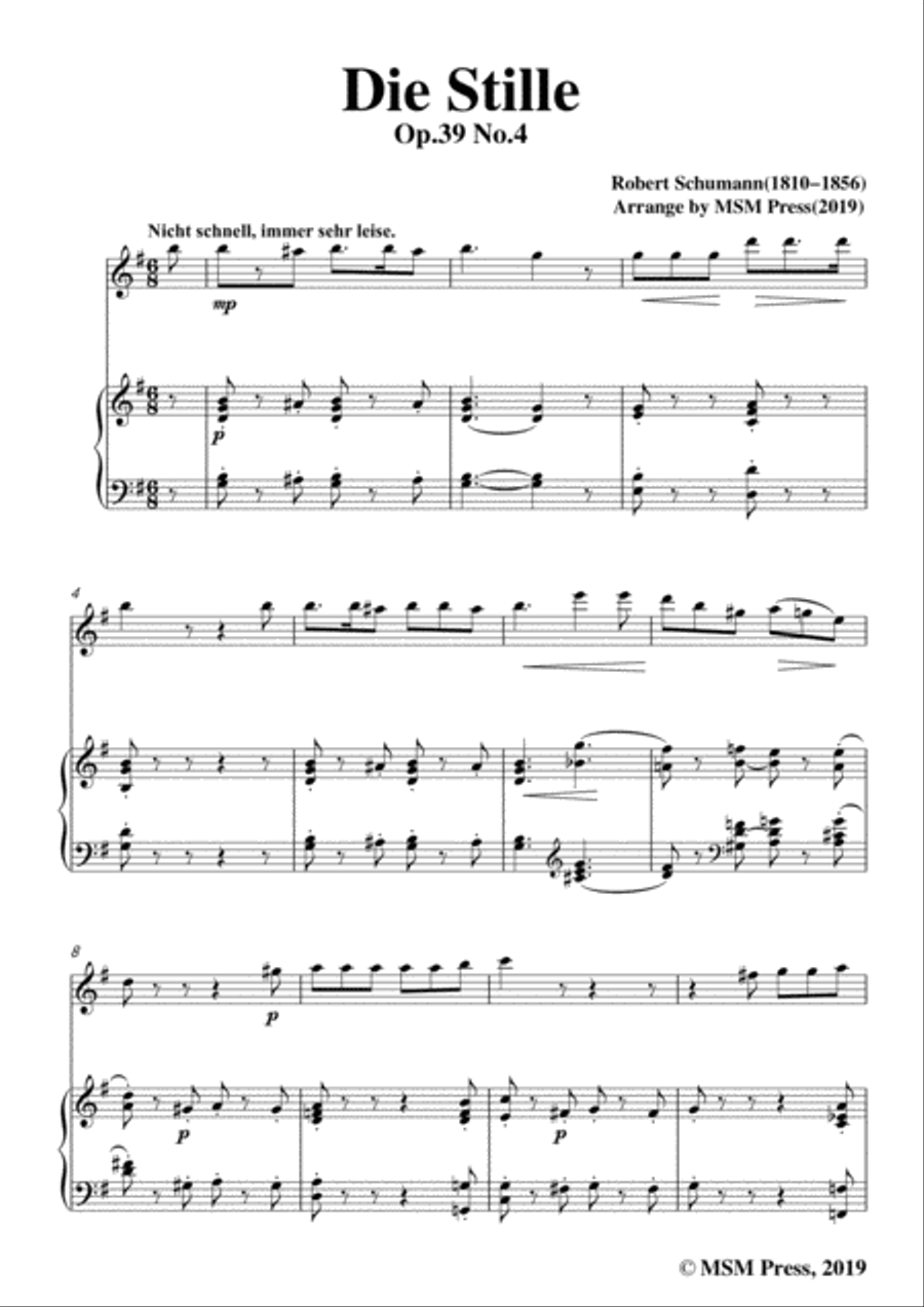 Schumann-Die Stille,for Flute and Piano Flute Solo scores gallery preview page 3