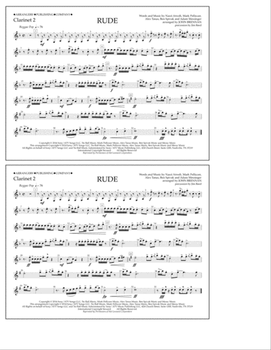 Rude - Clarinet 2 Marching Band scores gallery preview page 1