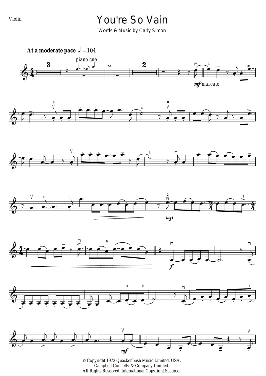 You're So Vain You're So Vain Violin Solo scores gallery preview page 1
