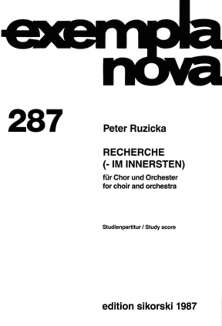 Recherche (- Im Innersten) For Mixed Choir And Orchestra Study Score