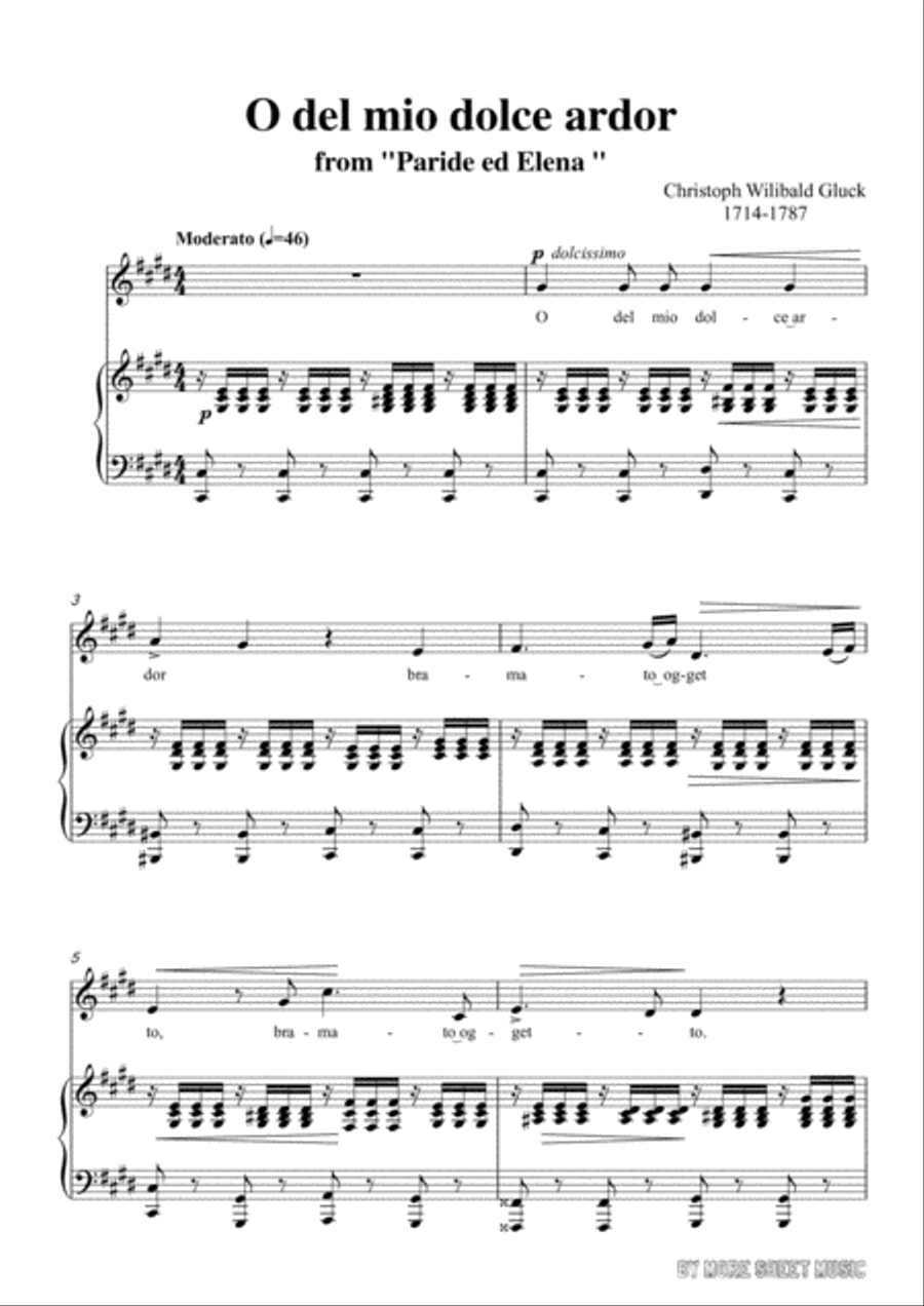 Gluck-O del mio dolce ardor in c sharp minor,for Voice and Piano Voice Solo scores gallery preview page 3