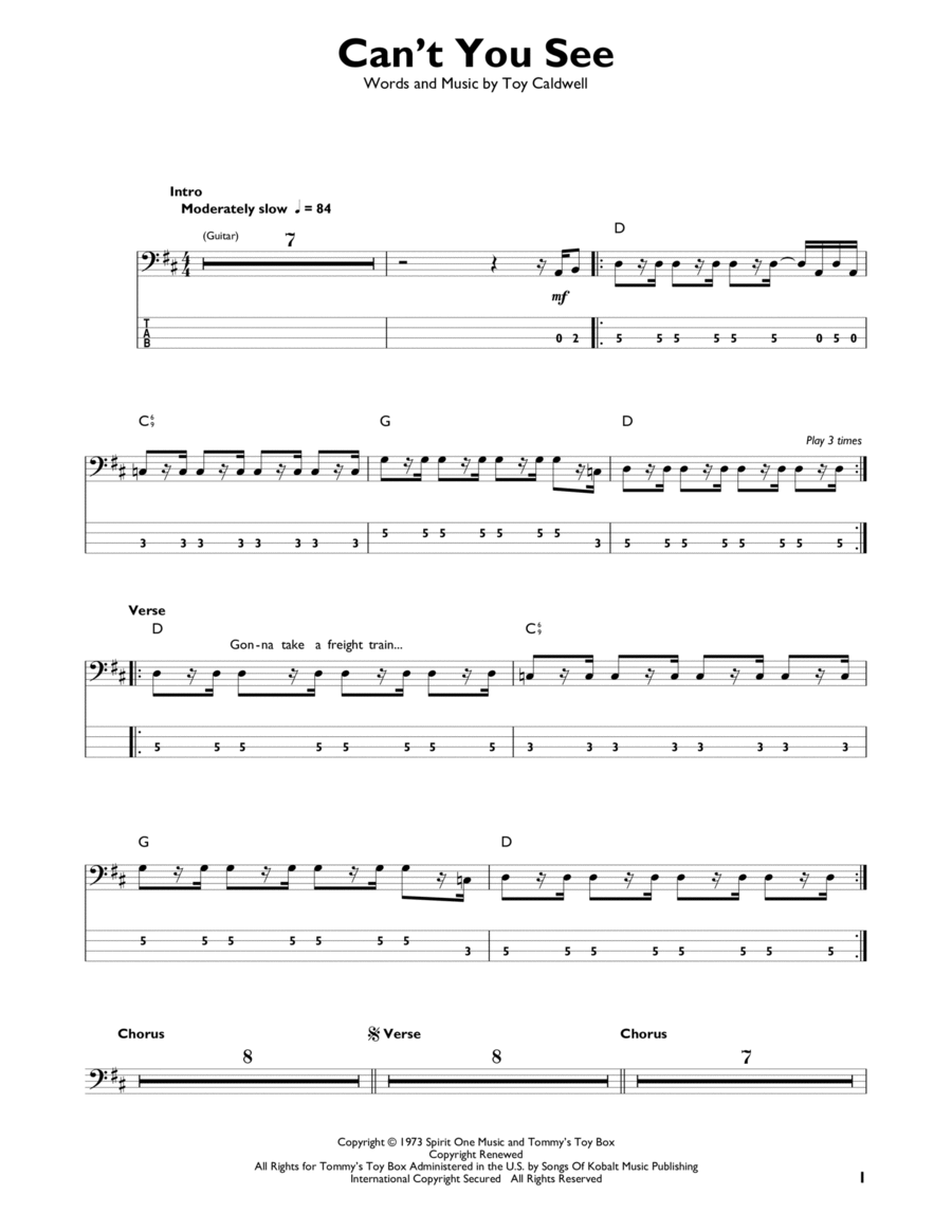 Can't You See Bass Guitar scores gallery preview page 1