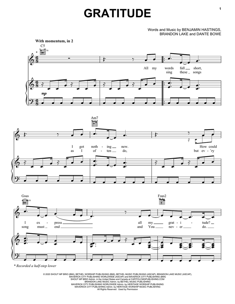 Gratitude Piano, Vocal, Guitar scores gallery preview page 1