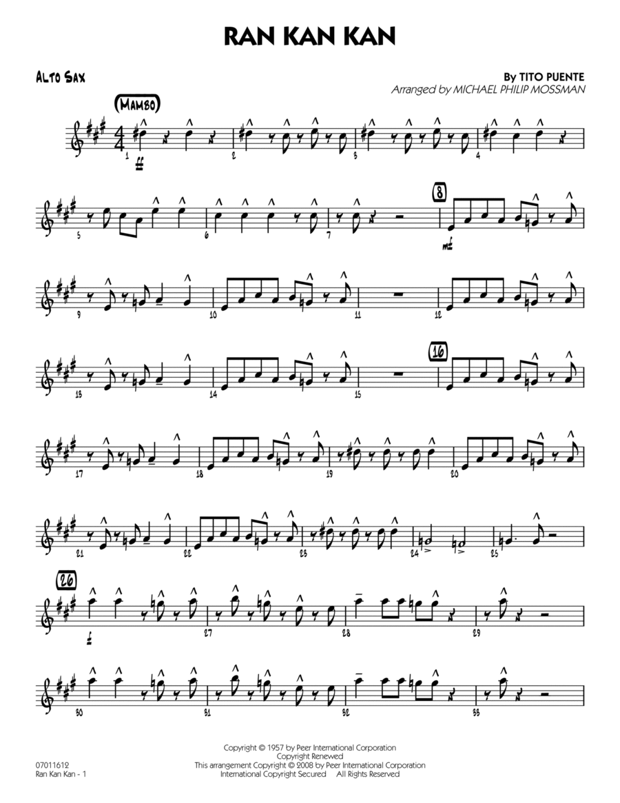Ran Kan Kan - Alto Sax Jazz Ensemble scores gallery preview page 1