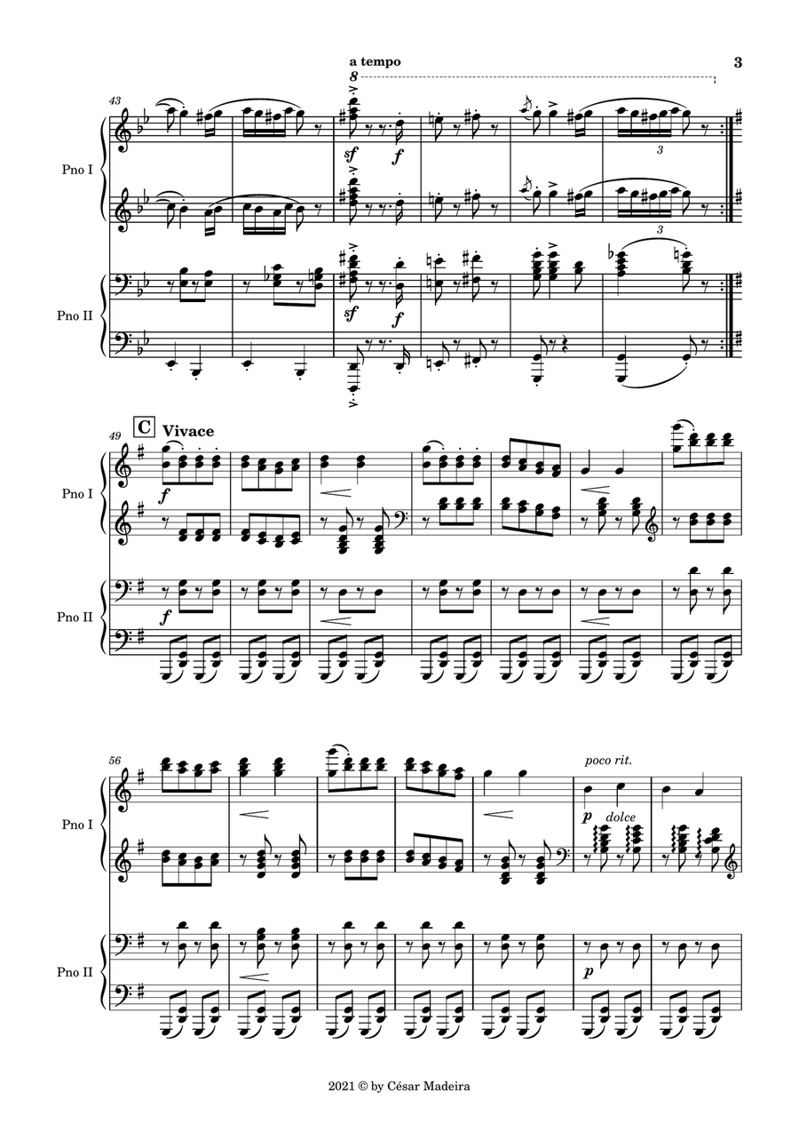 Hungarian Dance No.5 by Brahms - Piano Four Hands (Full Score and Parts) 1 Piano, 4-Hands scores gallery preview page 4