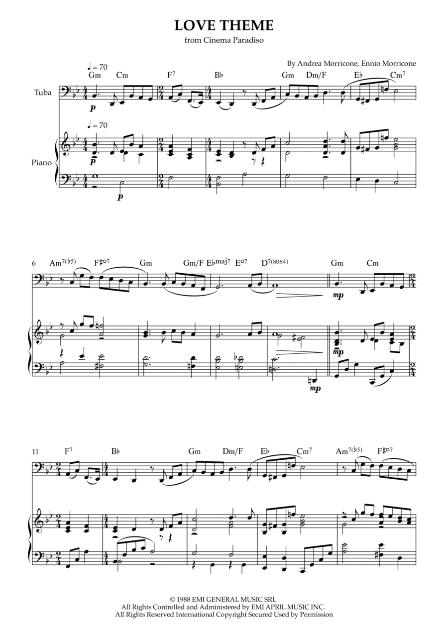 Love Theme (tema D'amore) Tuba scores gallery preview page 1