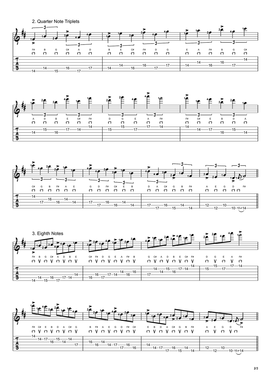 F# Phrygian Mode Exercises - Ascending and Descending in 4ths Acoustic Guitar scores gallery preview page 2