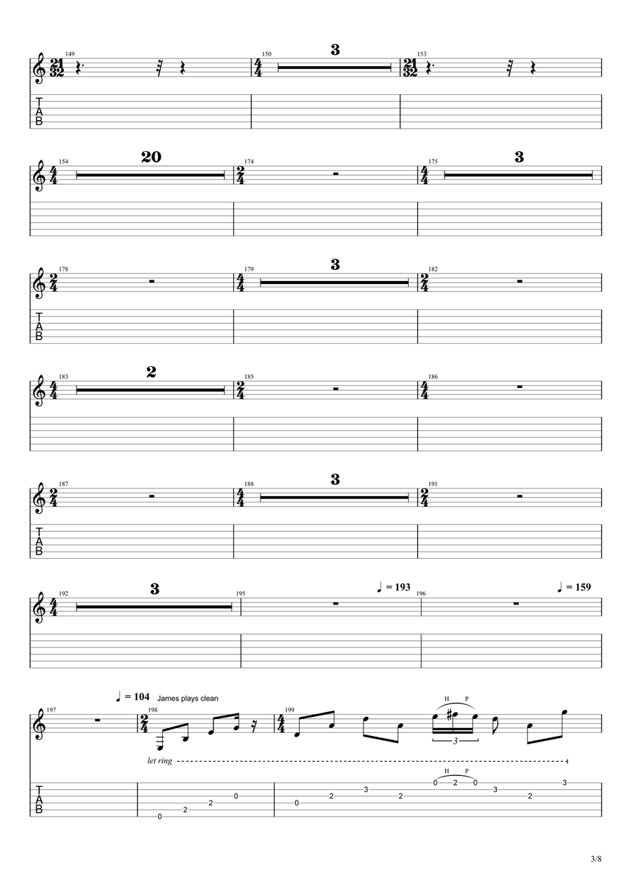 Master Of Puppets Guitar Tablature scores gallery preview page 3