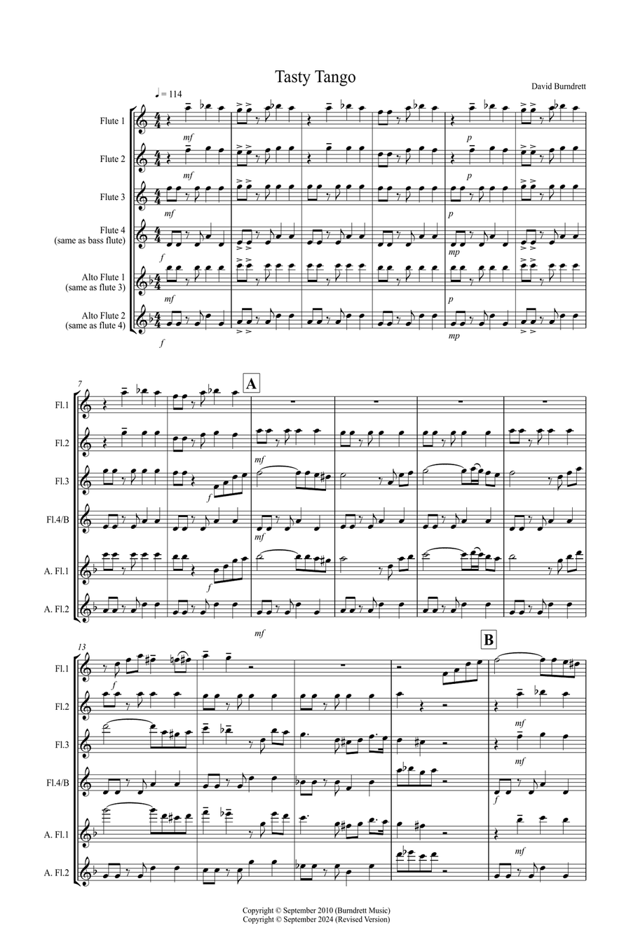 Tasty Tango for Flute Quartet Flute Quartet scores gallery preview page 1