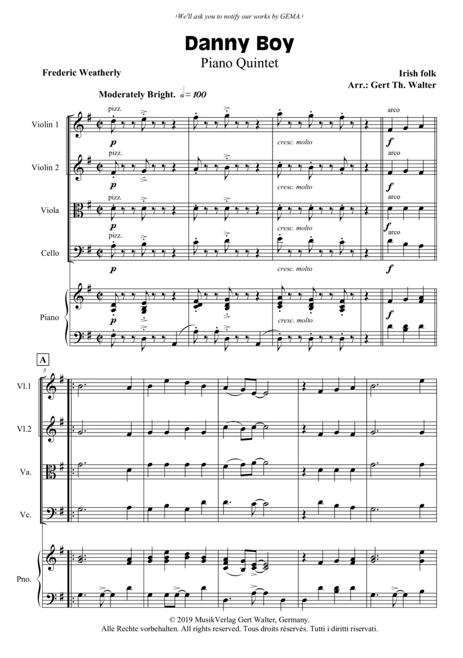 Danny Boy Piano Quintet scores gallery preview page 1