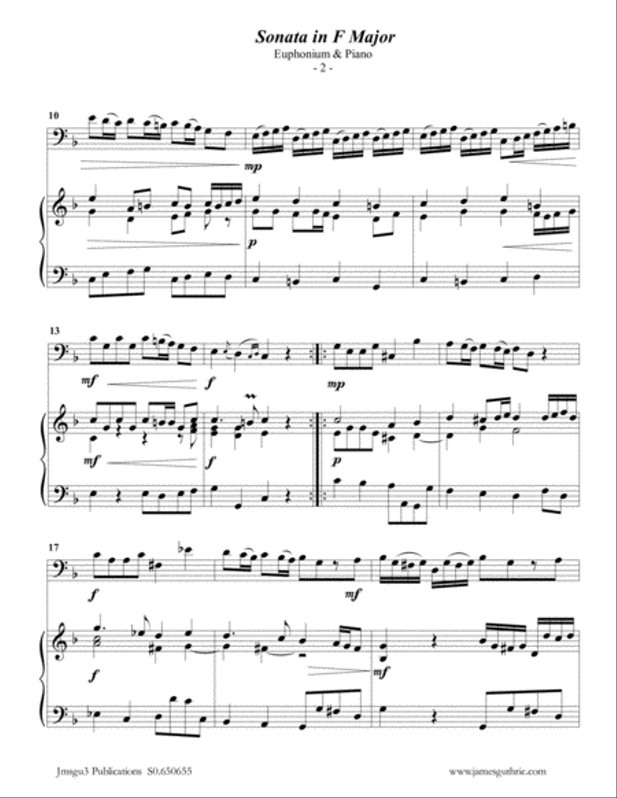 Telemann: Sonata in F Major for Euphonium & Piano Euphonium scores gallery preview page 2
