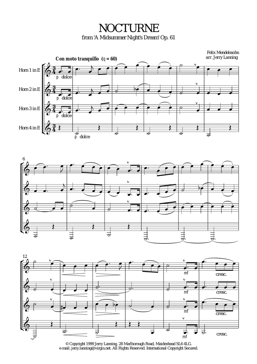 Nocturne from 'A Midsummer Night's Dream' arr. for Horn Quartet French Horn Quartet scores gallery preview page 2