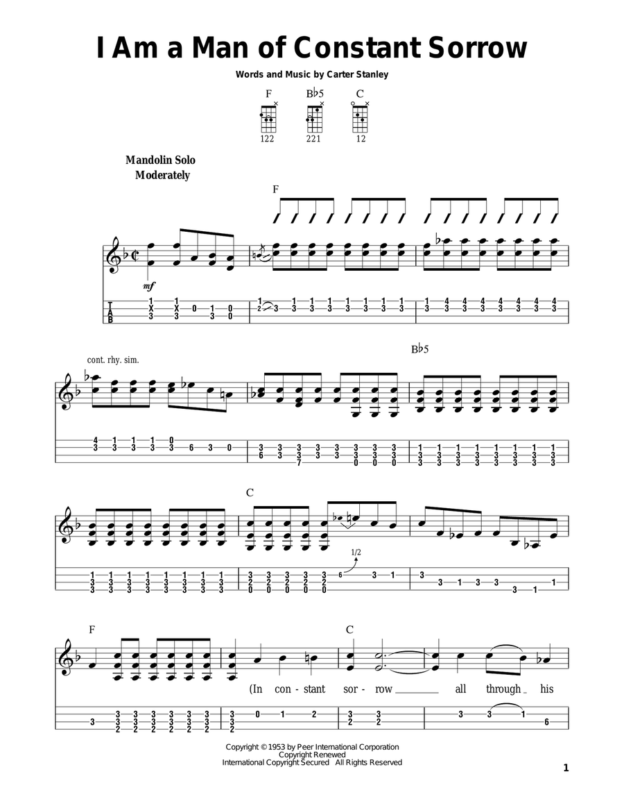 I Am A Man Of Constant Sorrow Mandolin scores gallery preview page 1