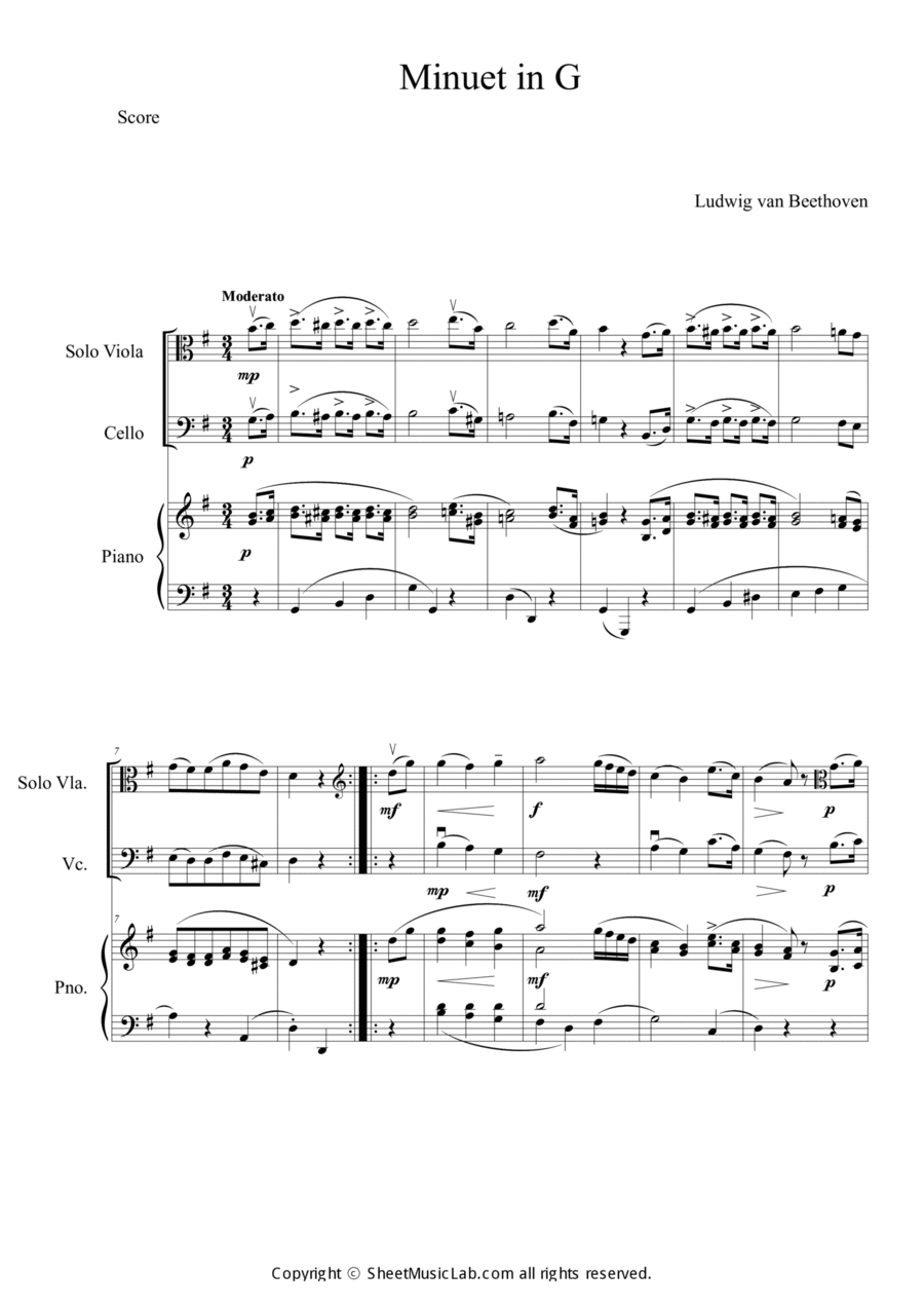 Minuet in G major by Ludwig van Beethoven Cello Digital Sheet