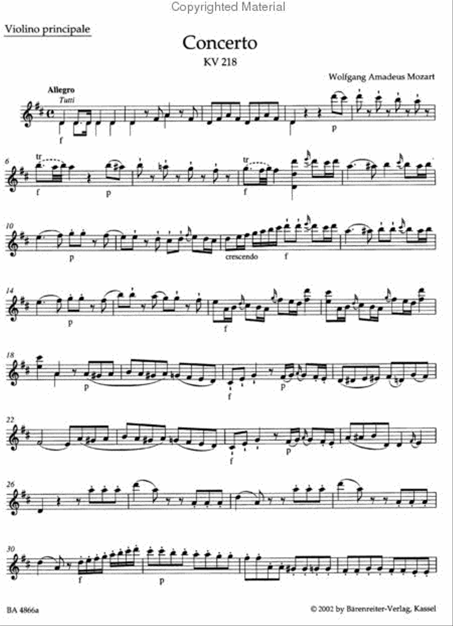 Concerto for Violin and Orchestra, No. 4 D major, KV 218 Violin Solo scores gallery preview page 4