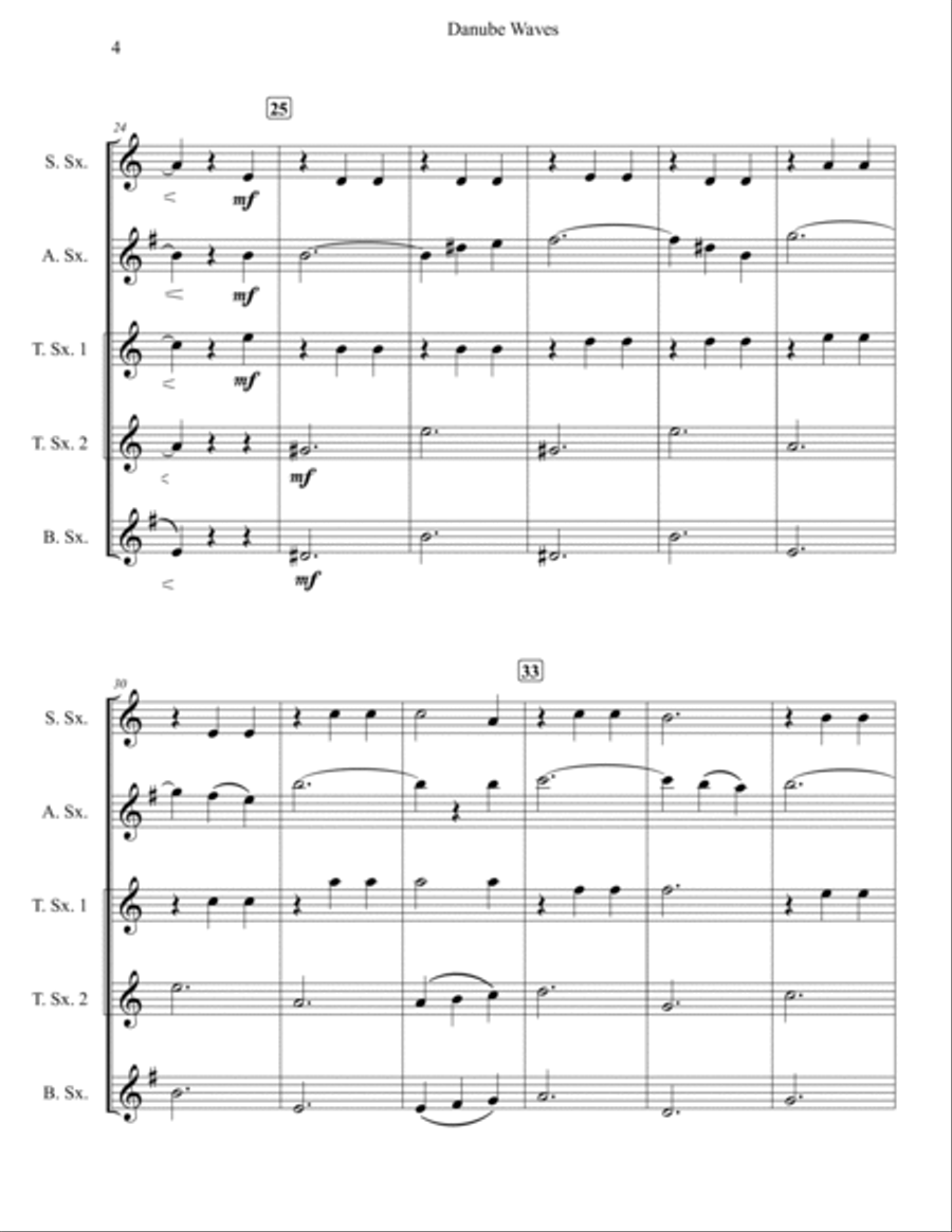 Danube Waves Waltz for Saxophone Quintet Saxophone Quintet scores gallery preview page 4