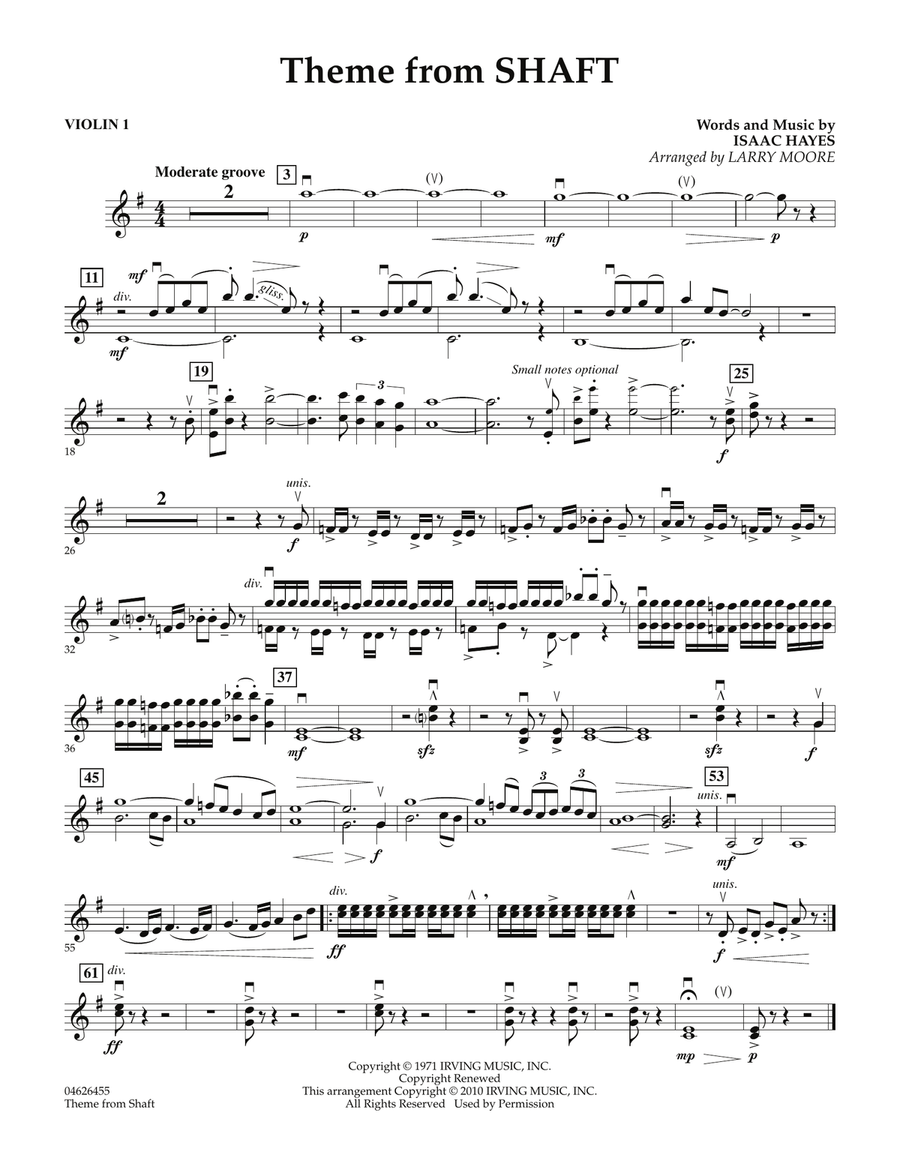 Theme from Shaft - Violin 1 Orchestra scores gallery preview page 1