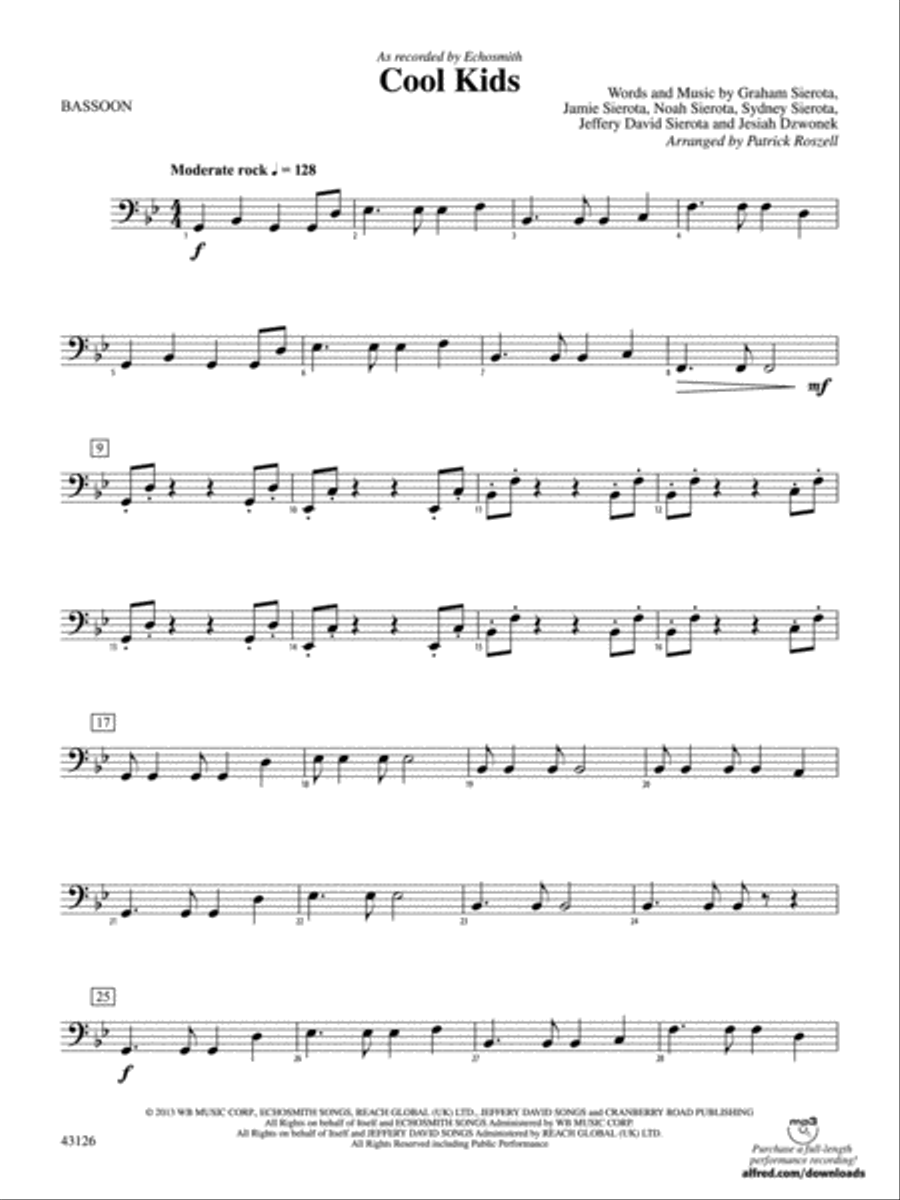Cool Kids: Bassoon Concert Band scores gallery preview page 1