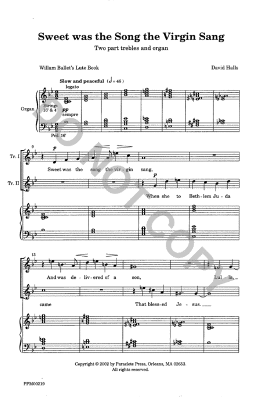 Sweet was the Song the Virgin Sang 2-Part scores gallery preview page 2