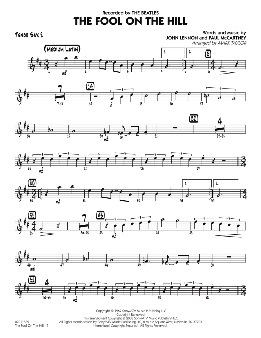 The Fool on the Hill (Flugelhorn Feature) - Tenor Sax 2 Jazz Ensemble scores gallery preview page 1