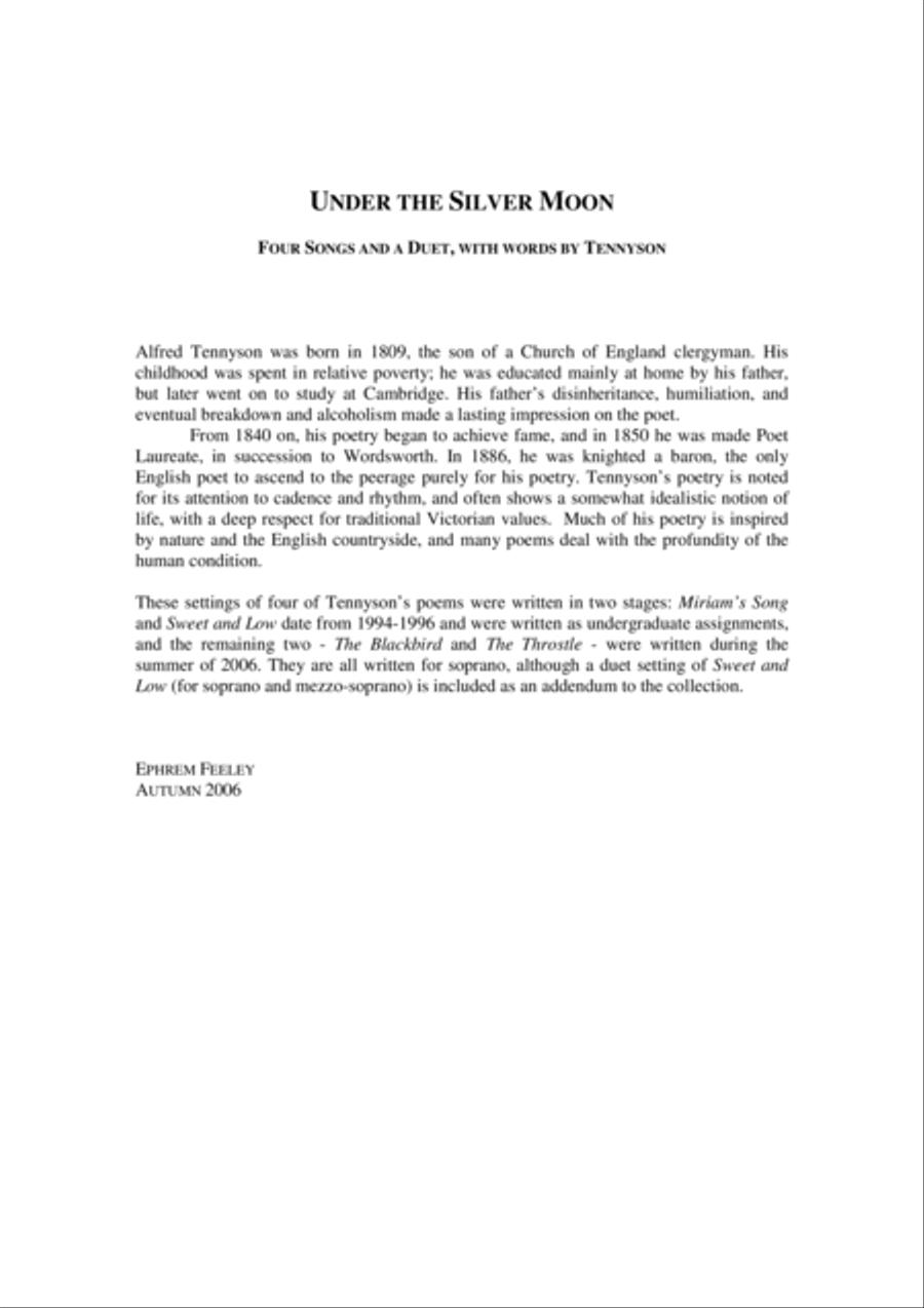 Under the Silver Moon: Four songs and a duet, with words by Tennyson Soprano Voice scores gallery preview page 2
