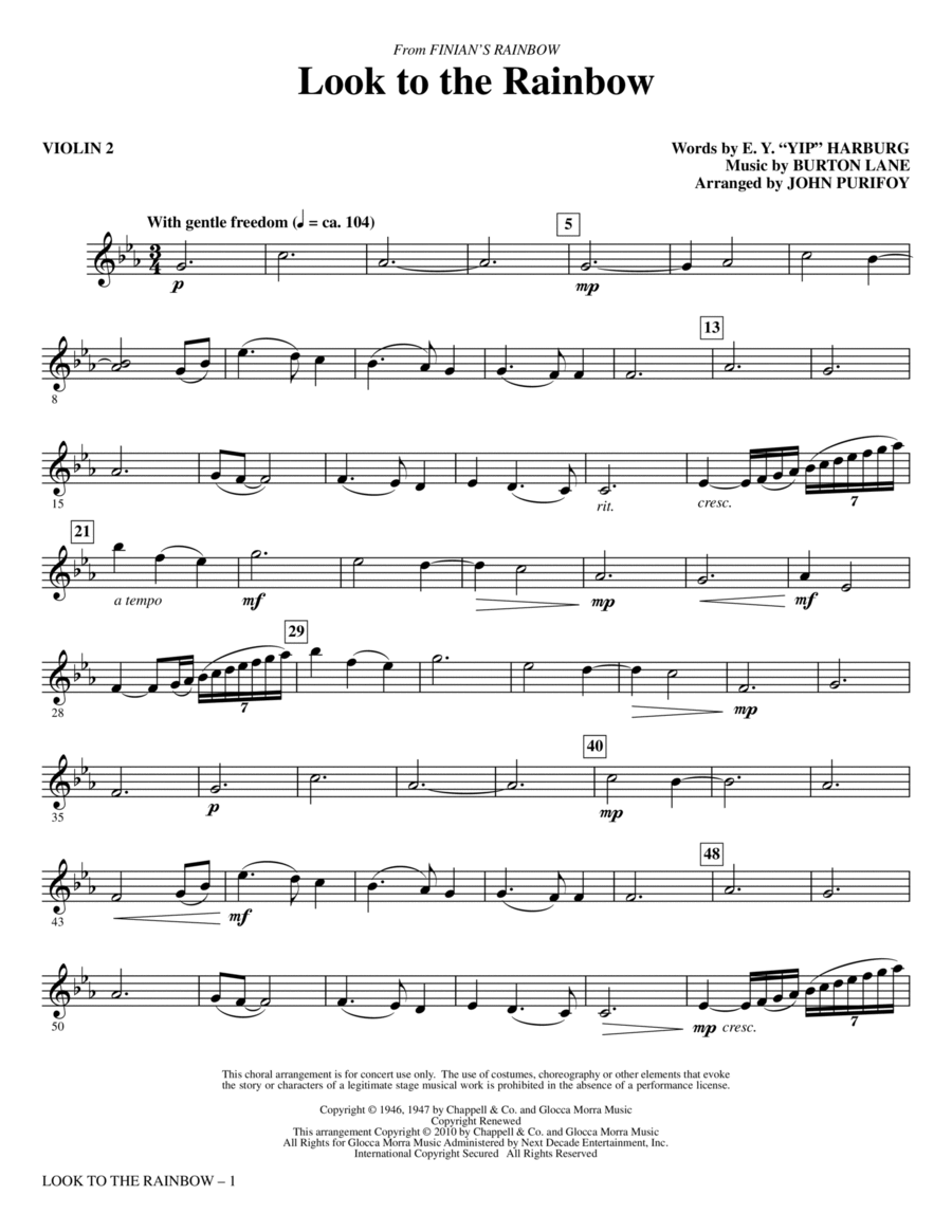Look To The Rainbow (from Finian's Rainbow) - Violin 2 Choir scores gallery preview page 1