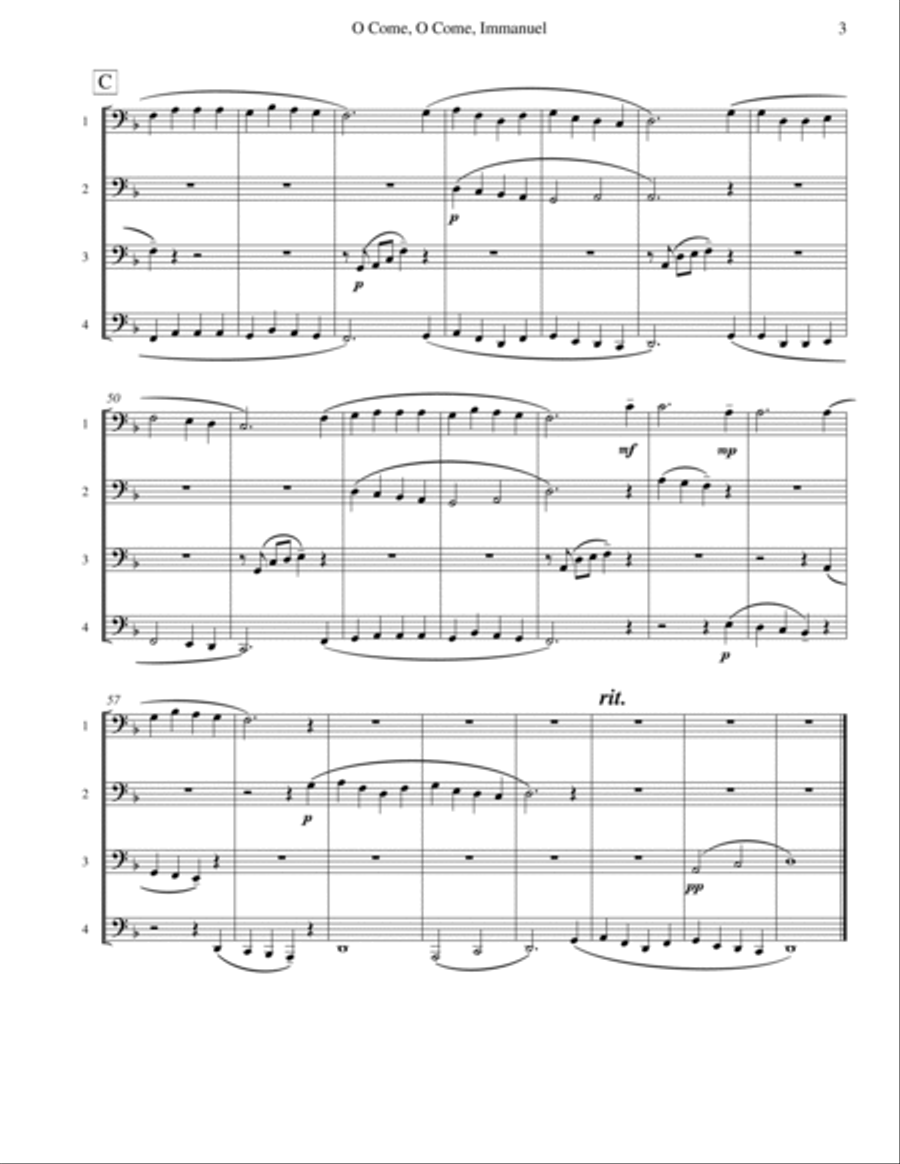O Come, O Come, Immanuel (Emmanuel) - Tuba Quartet Brass Quartet scores gallery preview page 3