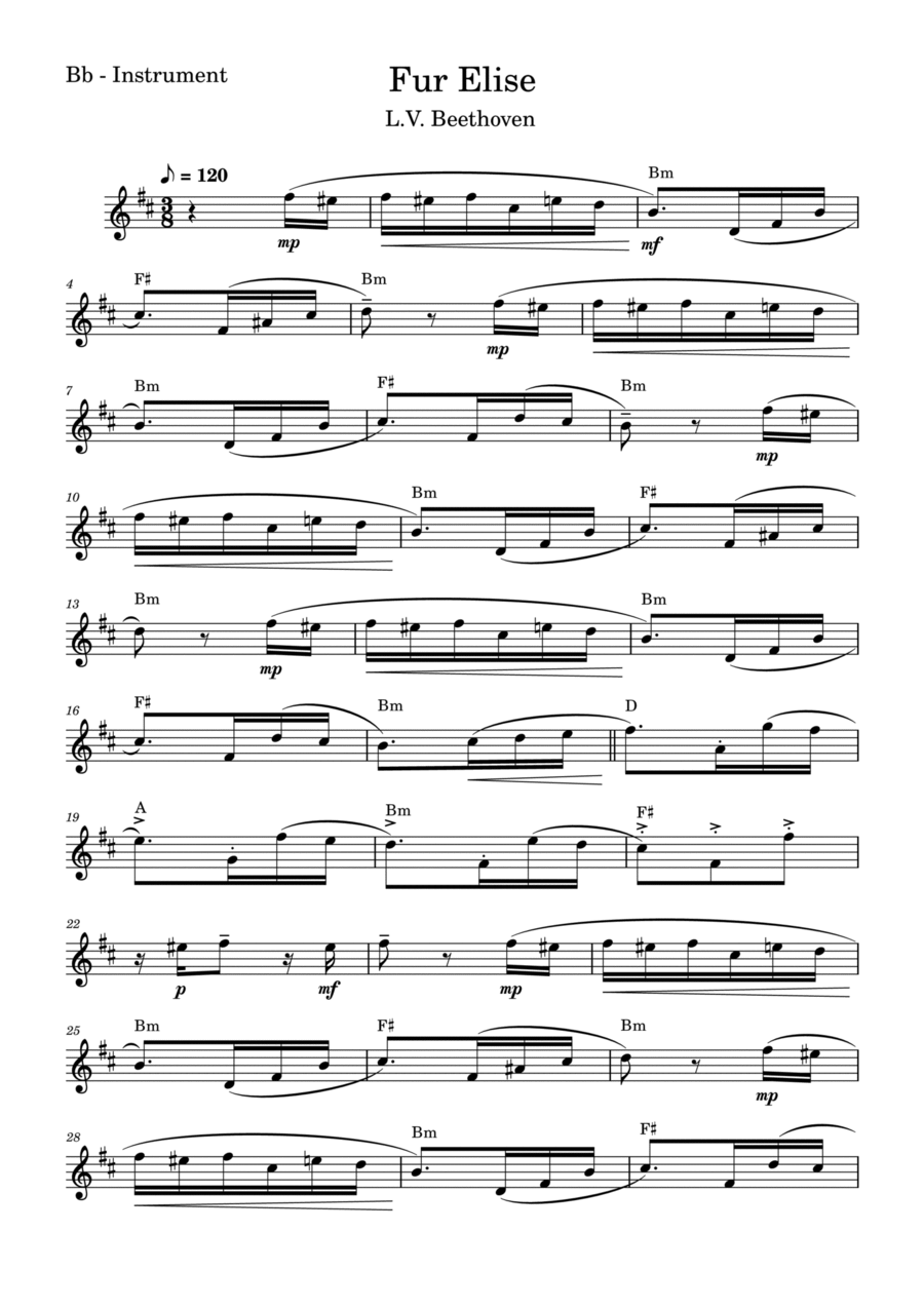 For Elise (Beethoven) B-Flat Trumpet scores gallery preview page 1