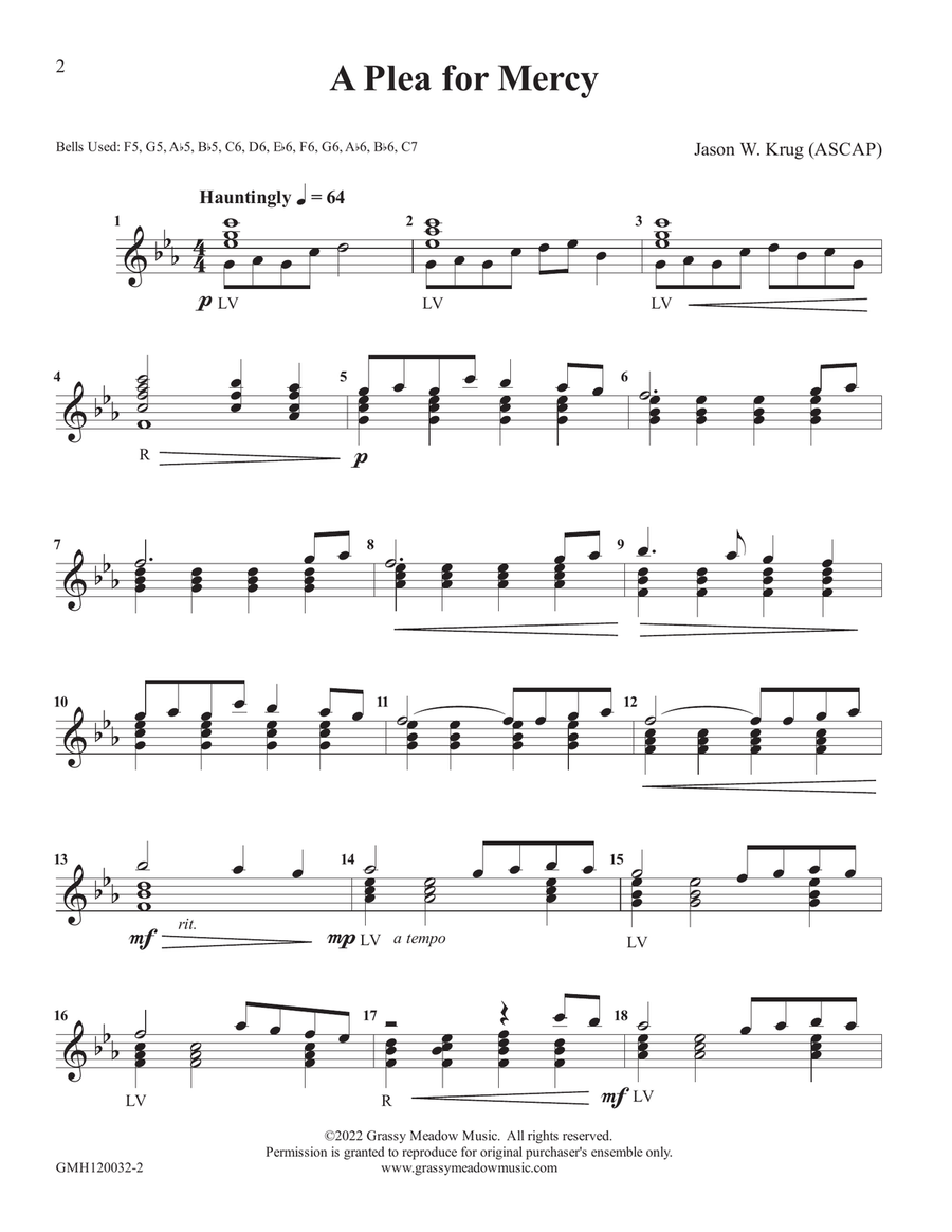 A Plea for Mercy (for 12 handbells) Handbell Choir scores gallery preview page 2
